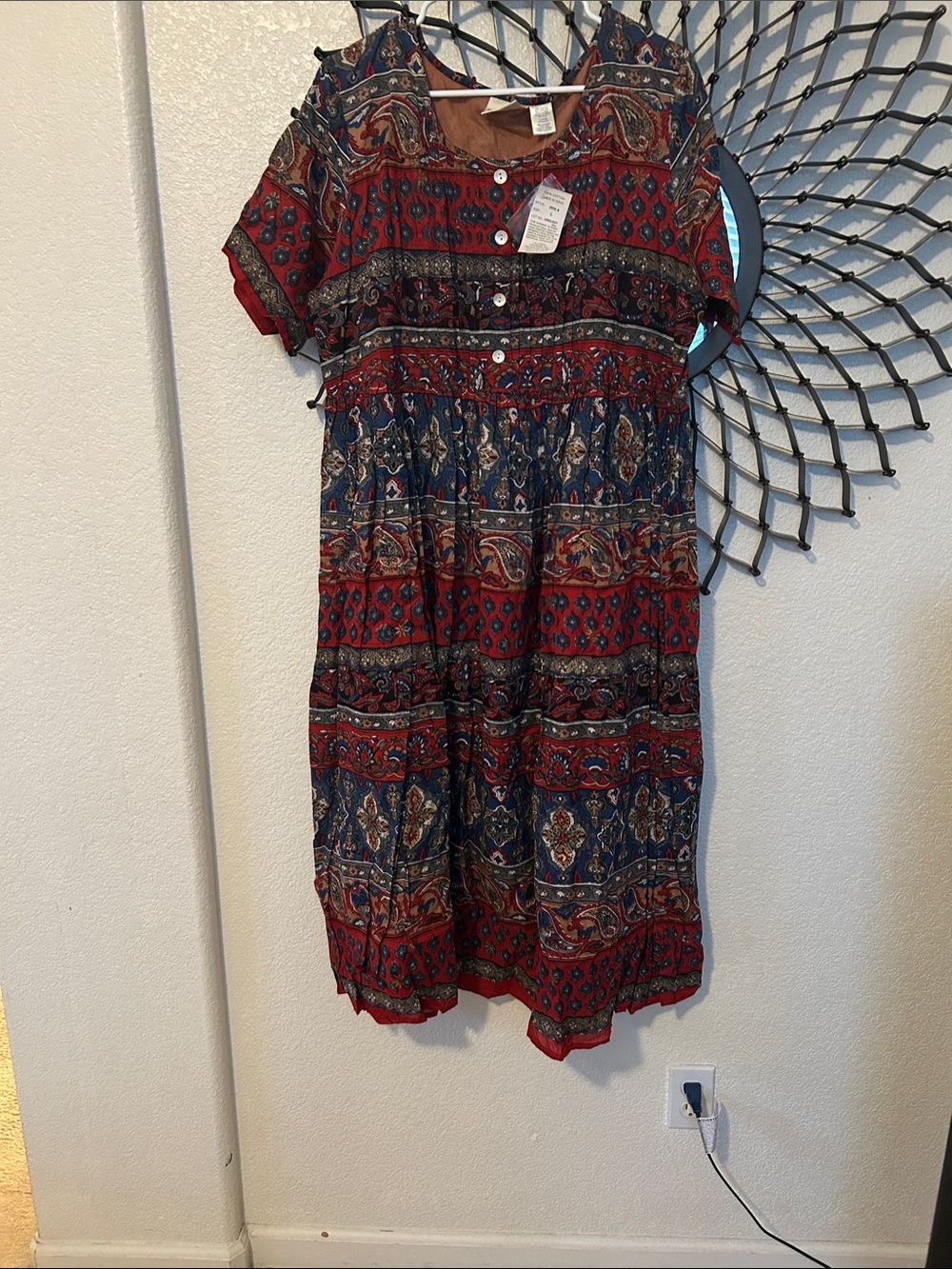 Paisley Button-Front Maxi Dress in Red and Navy